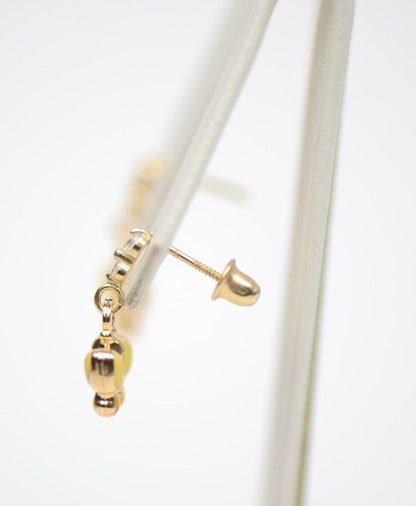 14k Solid Yellow Gold Enamel Butterfly Dangling Earring for Children