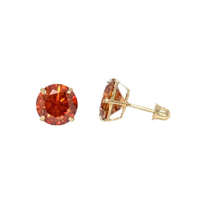 14K Gold GRA Certified D-VVS1 Round Orange Moissanite Screw Back Studs Earrings