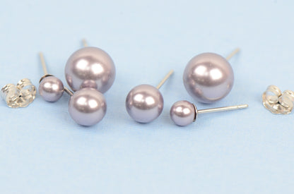 925 Sterling Silver Swarovski Purple Pearls Stud Earrings for Women