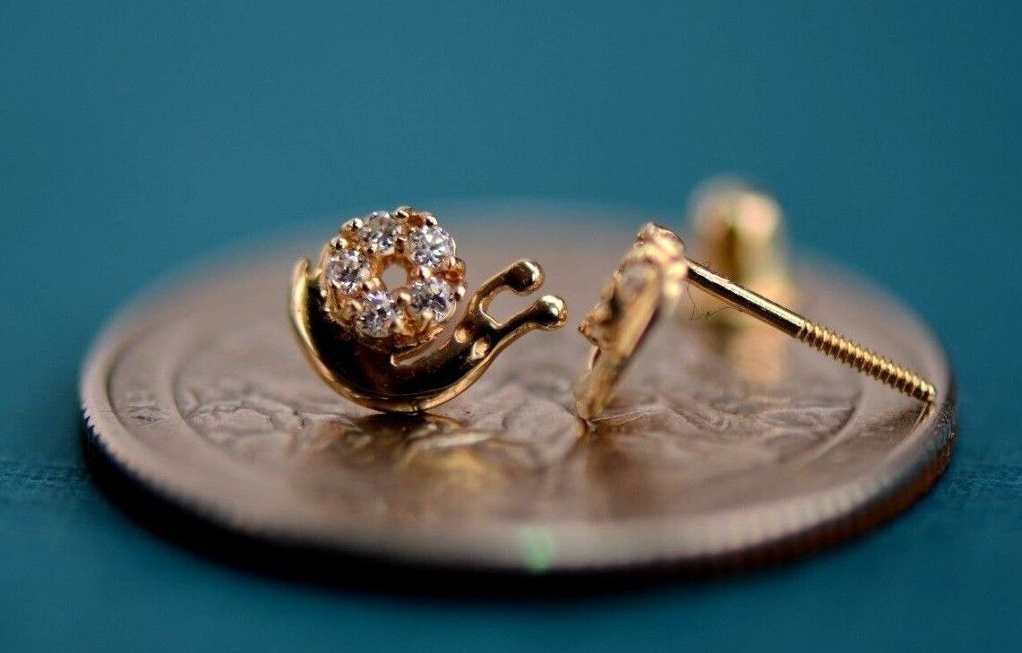 14k Yellow or White Gold CZ Snails Stud Earrings