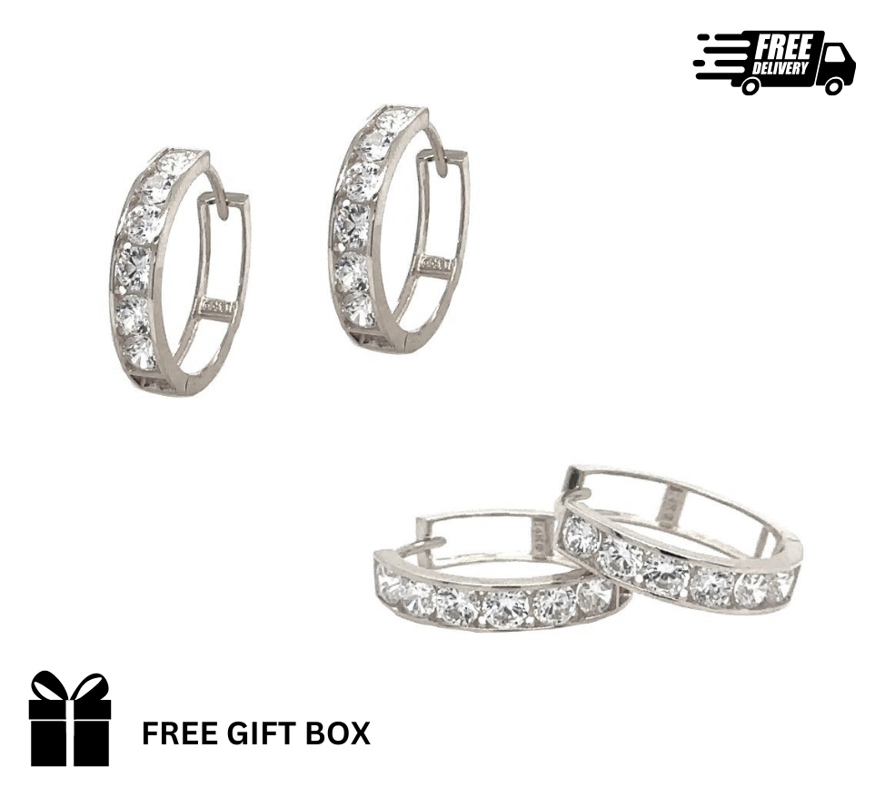 14K White Gold Huggie Hoop Earrings