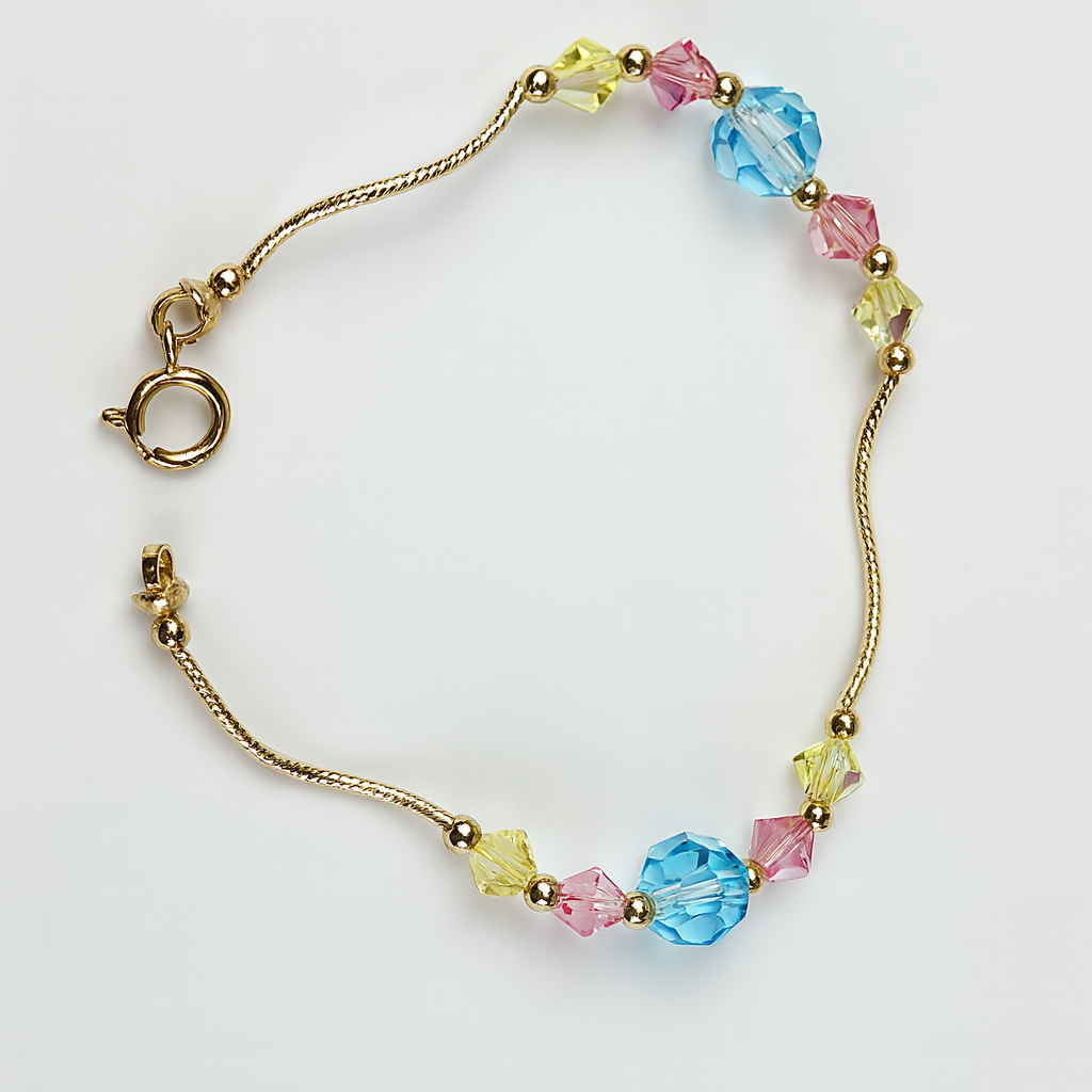 14K Yellow Gold Elegant Crystals Bracelet Kids Baby Girls & Boy
