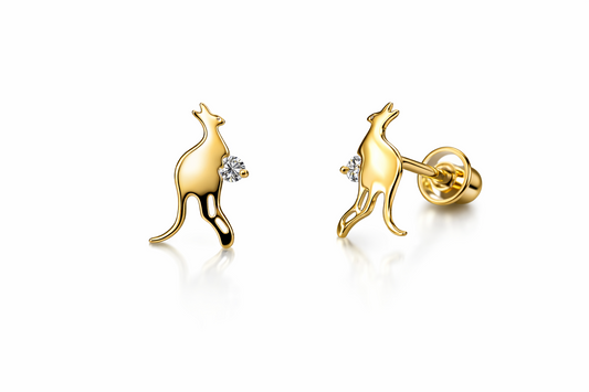 14k Yellow or White Gold  Kangaroo CZ stud Earring