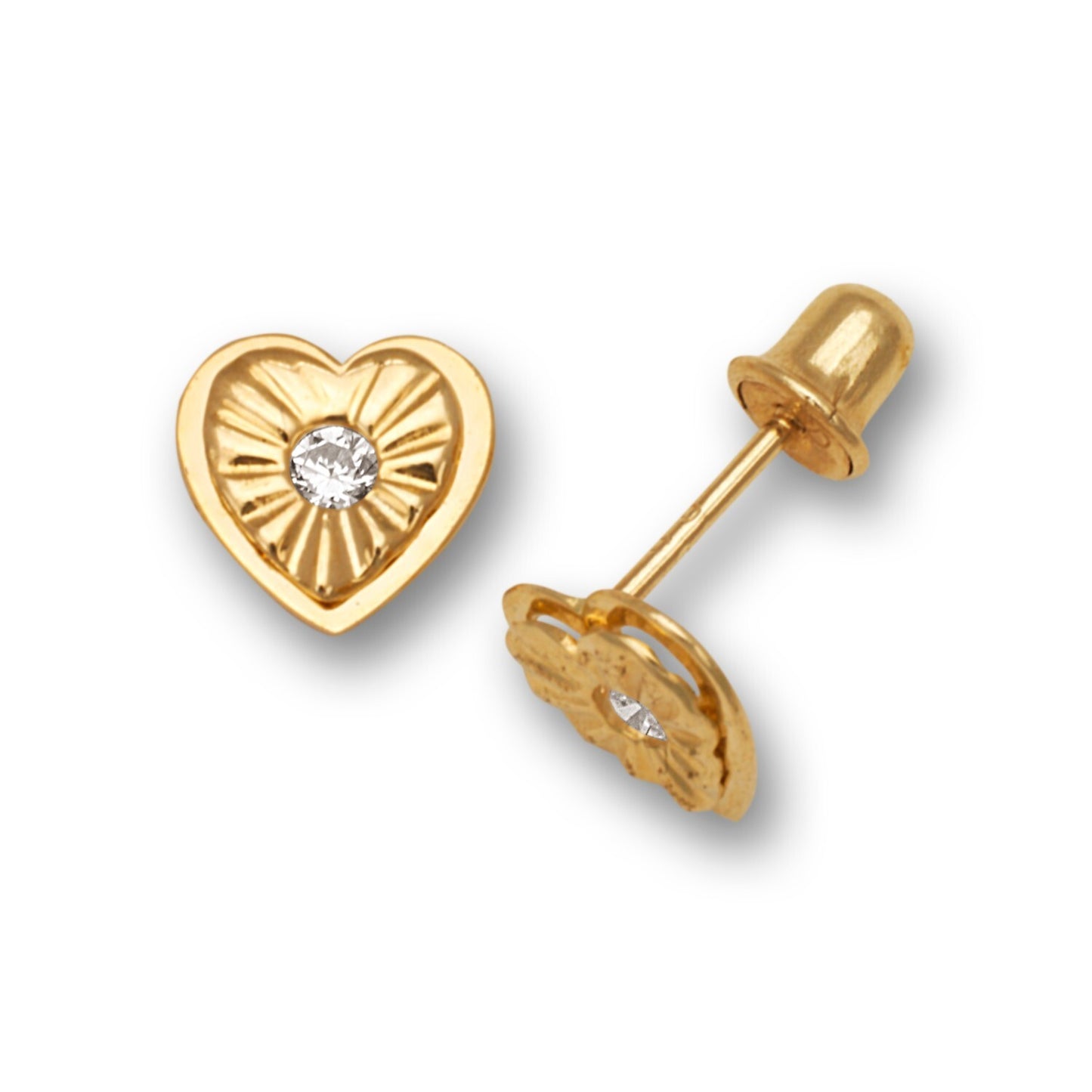 14K Yellow & White Gold  Mini Heart Shaped Screw back Stud Earrings for Women
