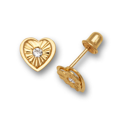 14K Yellow & White Gold  Mini Heart Shaped Screw back Stud Earrings for Women