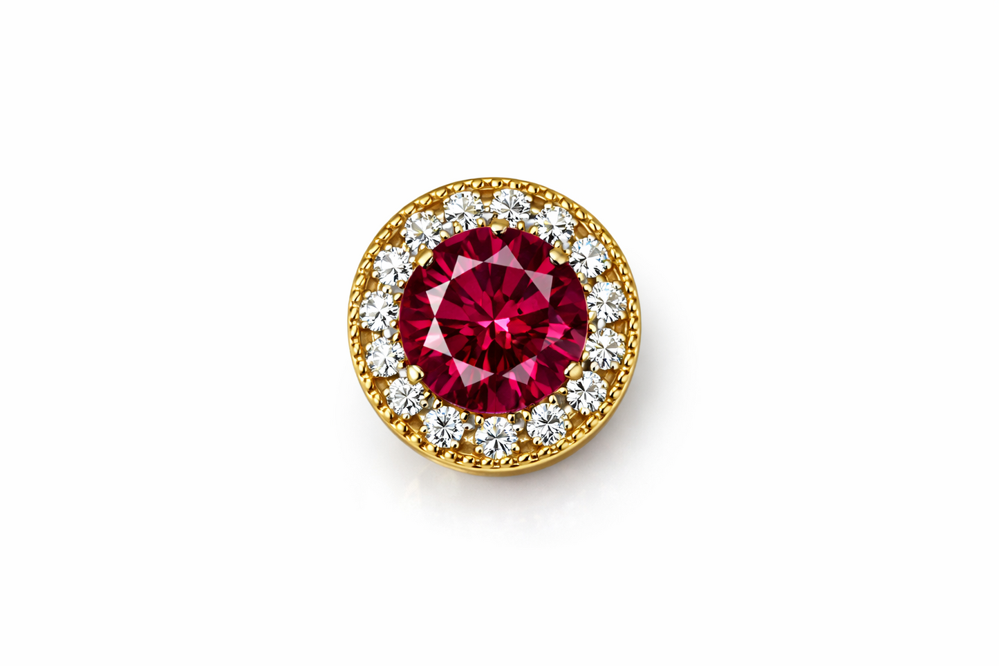 14k Yellow Gold Halo Round Pendant