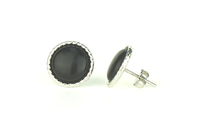14K Yellow & White Gold Flat Onyx Stud Earrings for Women