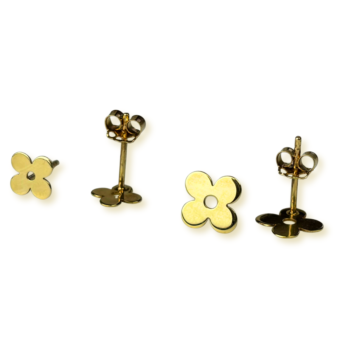 14k Yellow Gold Beautiful Clover Stud Push Back Earrings for Women
