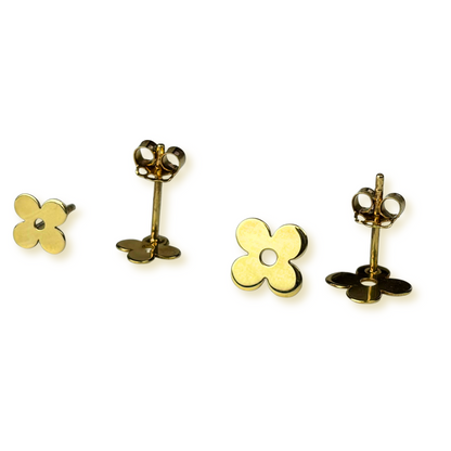 14k Yellow Gold Beautiful Clover Stud Push Back Earrings for Women