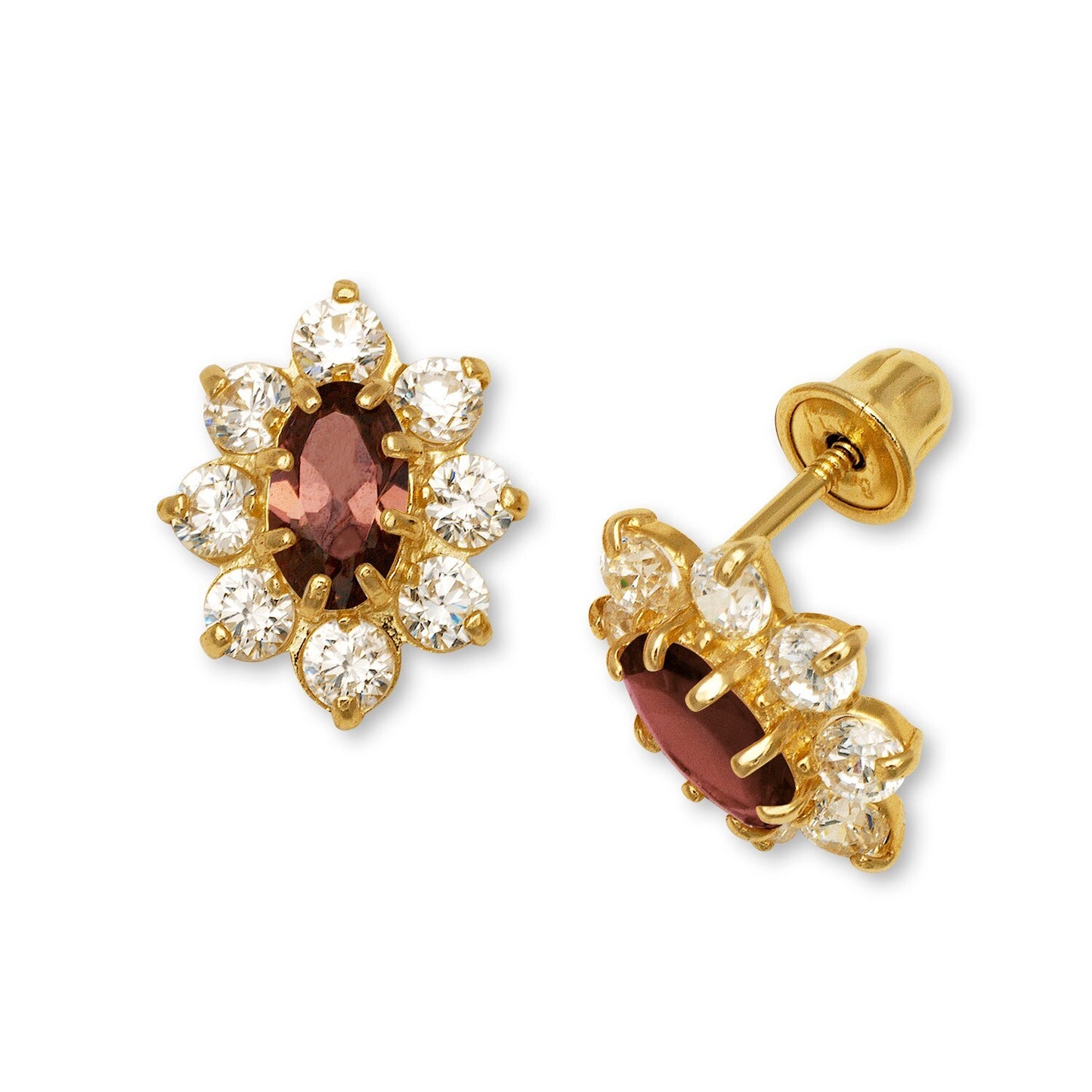 14K Yellow & White Gold CZ Flower Stud Screw Back Earrings for Women