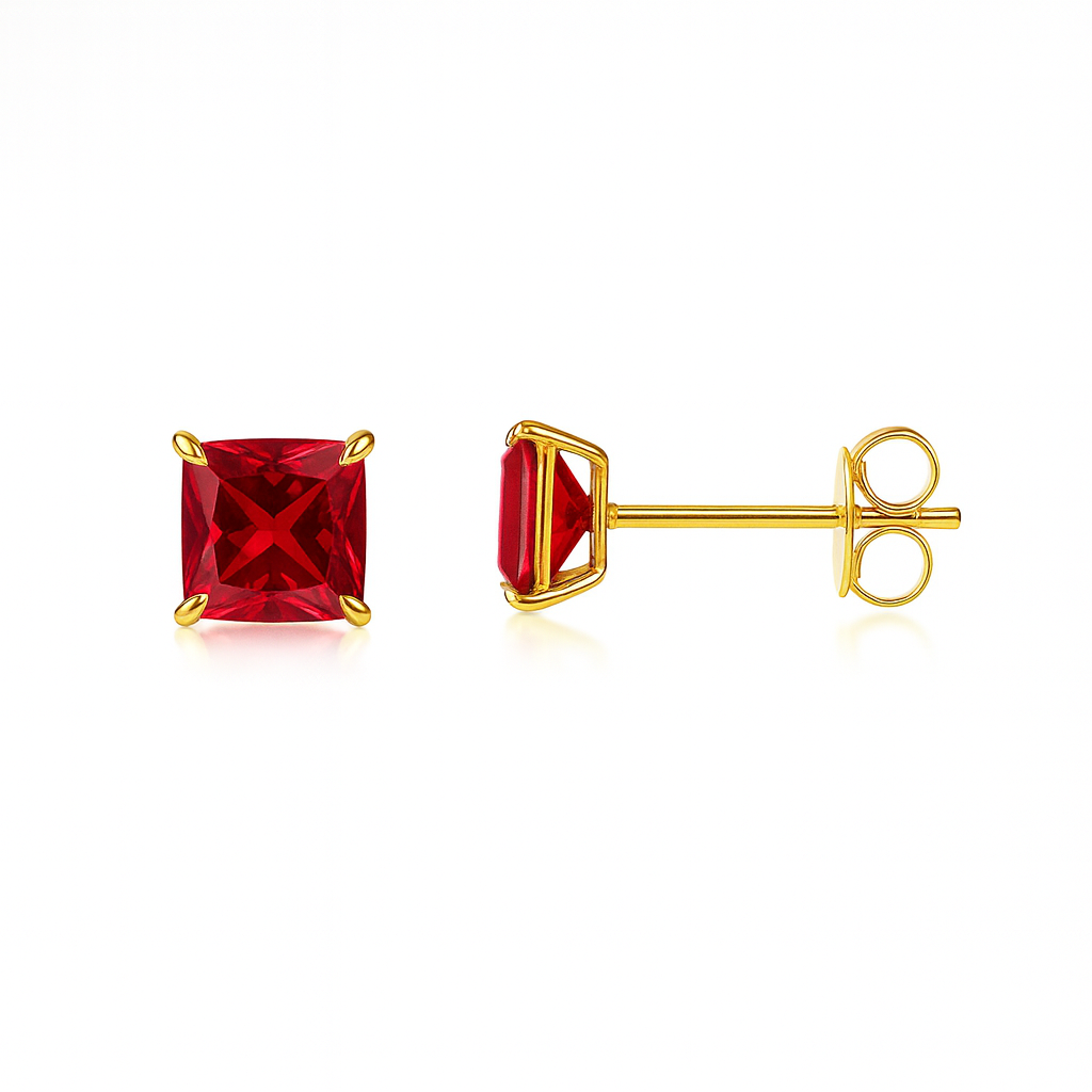 14k Yellow Gold Solid Square Princess Cut Birthstone 4MM CZ Stud Earrings