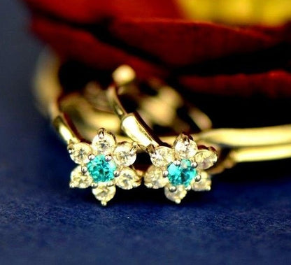 14k White Gold Flower Huggies Hoop Earring Birthstone