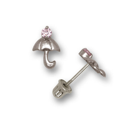 14k Yellow & White Gold Umbrella Shaped Stud Earrings For Girls
