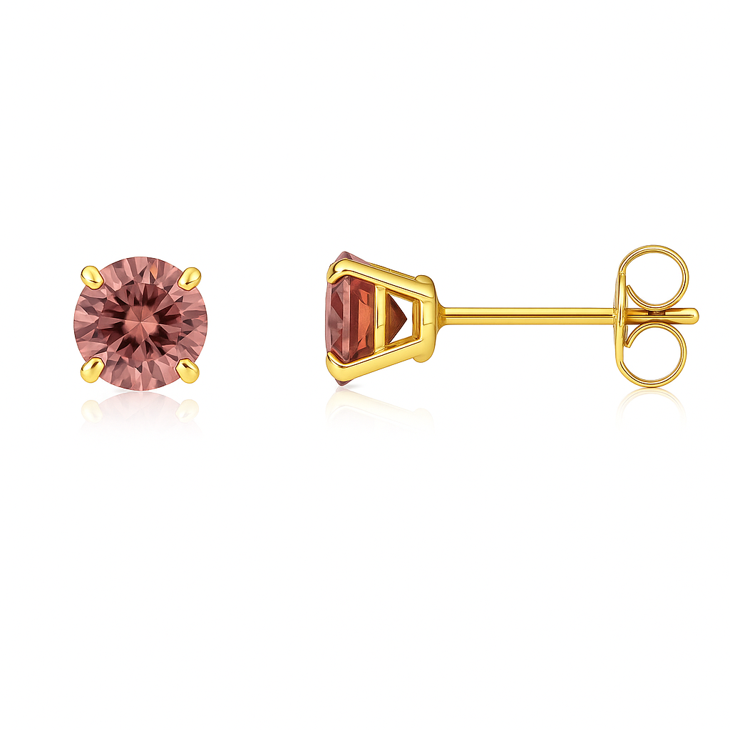 14K Yellow Gold 4mm Round Shaped Birthstone Stud Push Back Earrings for Women