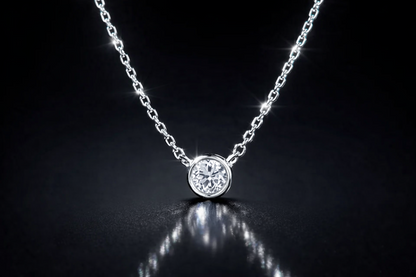 Round Solitaire Pendant Necklace Bezel Set Chain 14K Yellow/White/Rose Gold