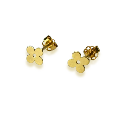 14k Yellow Gold Beautiful Clover Stud Push Back Earrings for Women