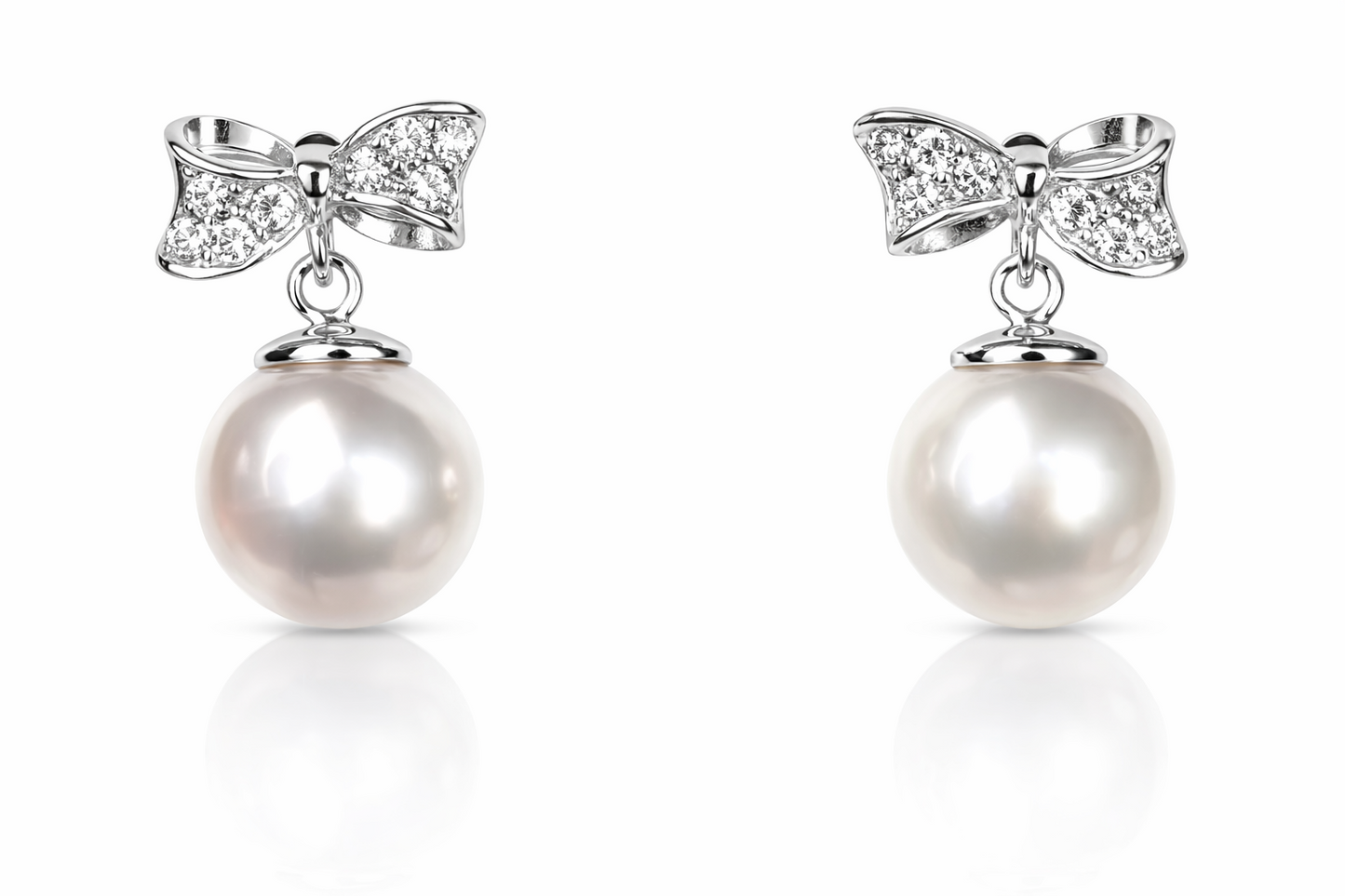 14k yellow white gold bow tie pearl cz stud earring freshwater