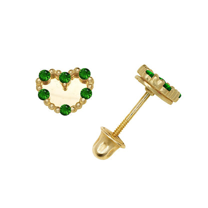 14K Yellow & White Gold Classic Heart Shaped CZ Stud Earrings for Women