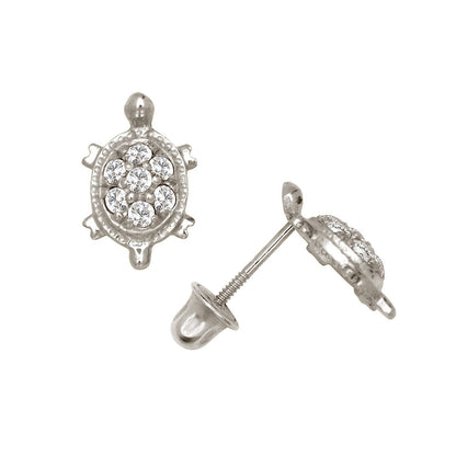 14K Yellow & White Gold  Pretty Turtle CZ Stud Earrings for Women