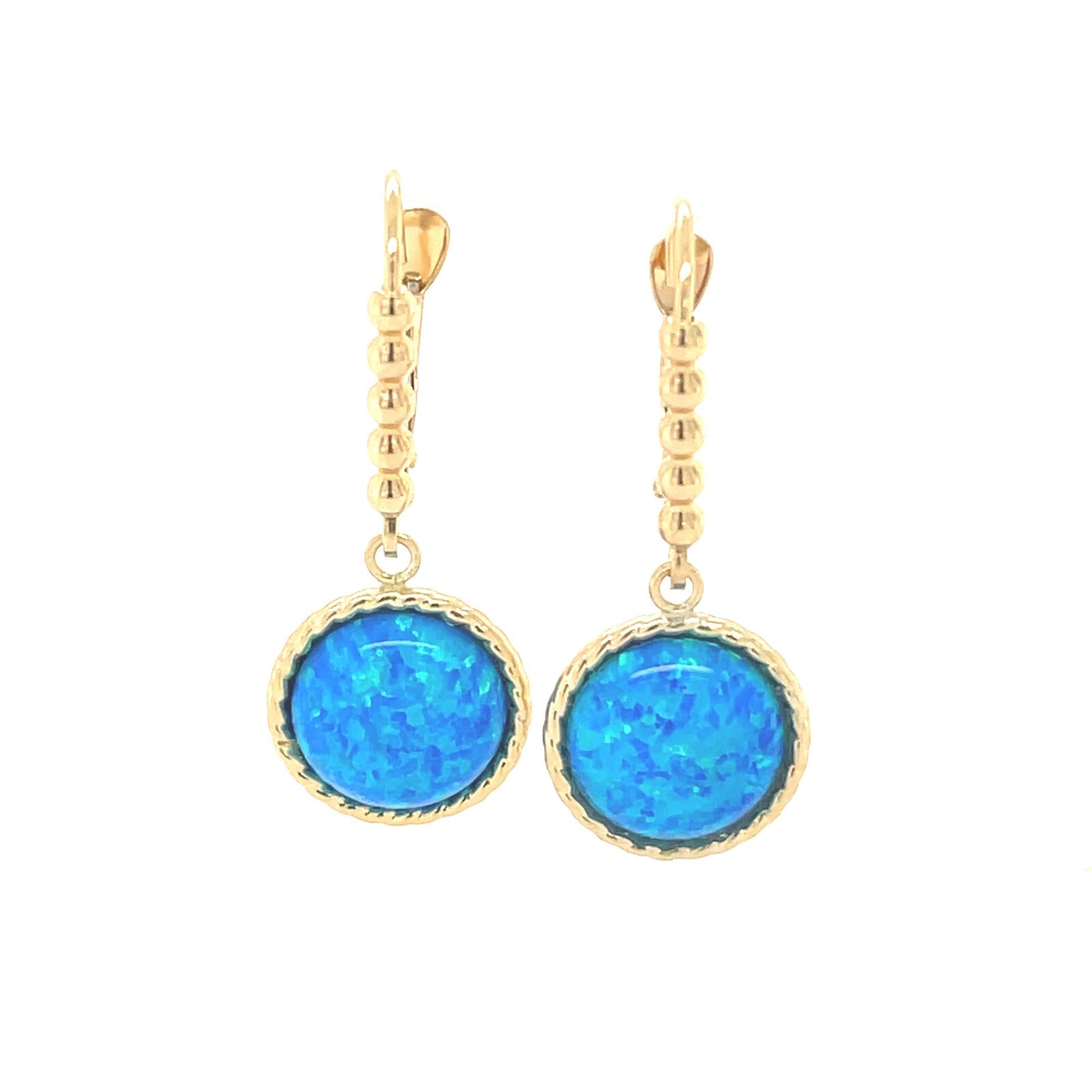 14k Yellow Gold Opal Dangle Leverback Earrings with Opal