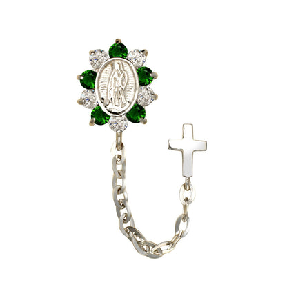 14k Yellow & White Gold CZ Virgen Guadalupe Double Hole Baby Screw Back Earring
