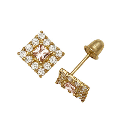 14k Yellow and White Gold CZ Birthstone Stud Screw Back Earrings