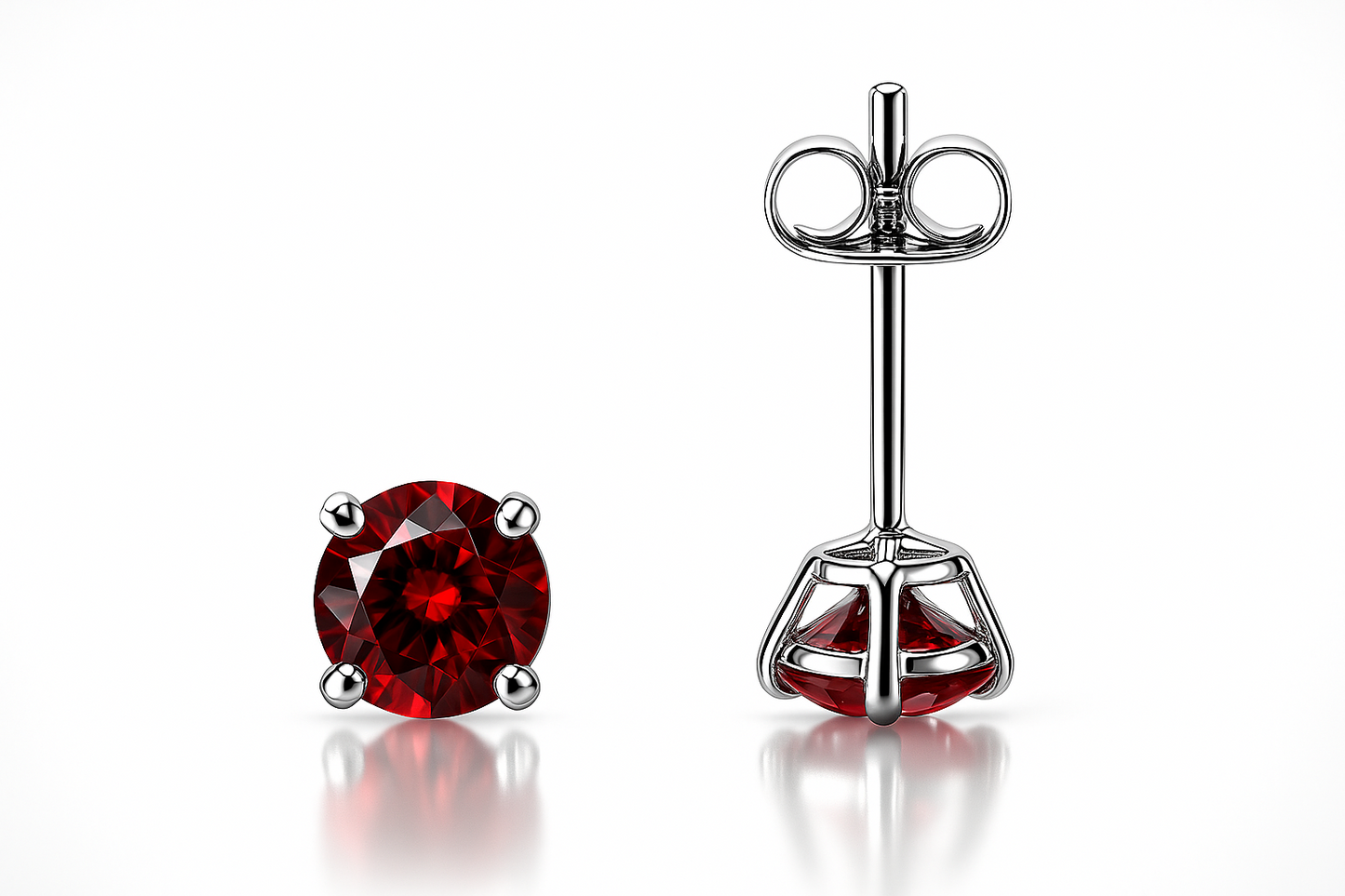 14K Solid White Gold 4mm Round Birthstone Stud Earrings with Push Back