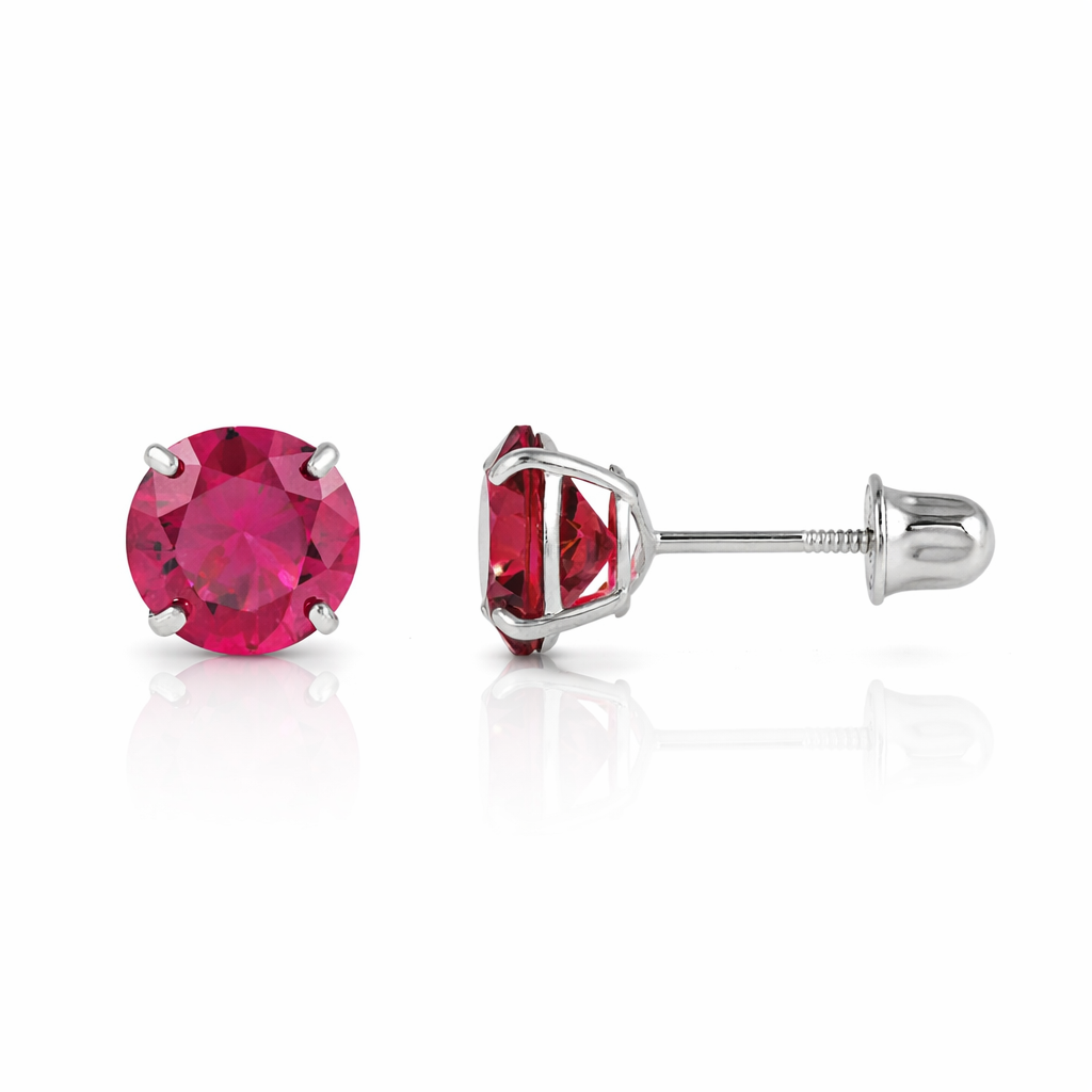 14K Solid White Gold 4mm Round Birthstone Stud Earrings with screw back