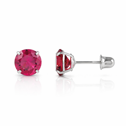 14K Solid White Gold 4mm Round Birthstone Stud Earrings with screw back