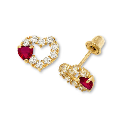 14K Yellow & White Gold Heart Shape Screw Back Earrings for Women