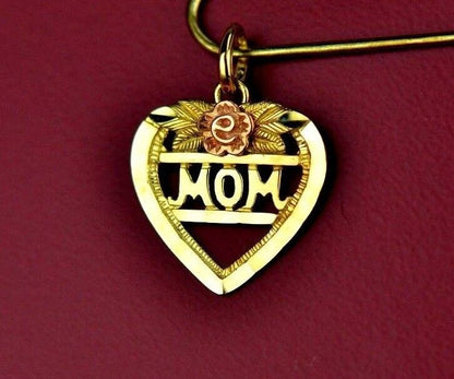 14k  Yellow Gold Mom Heart CZ Pendant