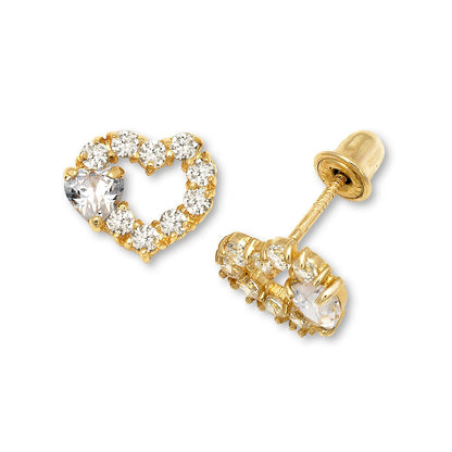 14K Yellow & White Gold Heart Shape Screw Back Earrings for Women