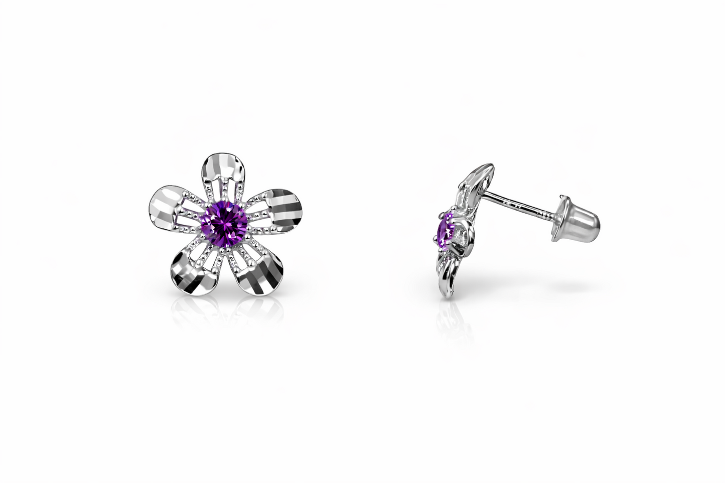 14k White Gold Flower Stud CZ Earrings