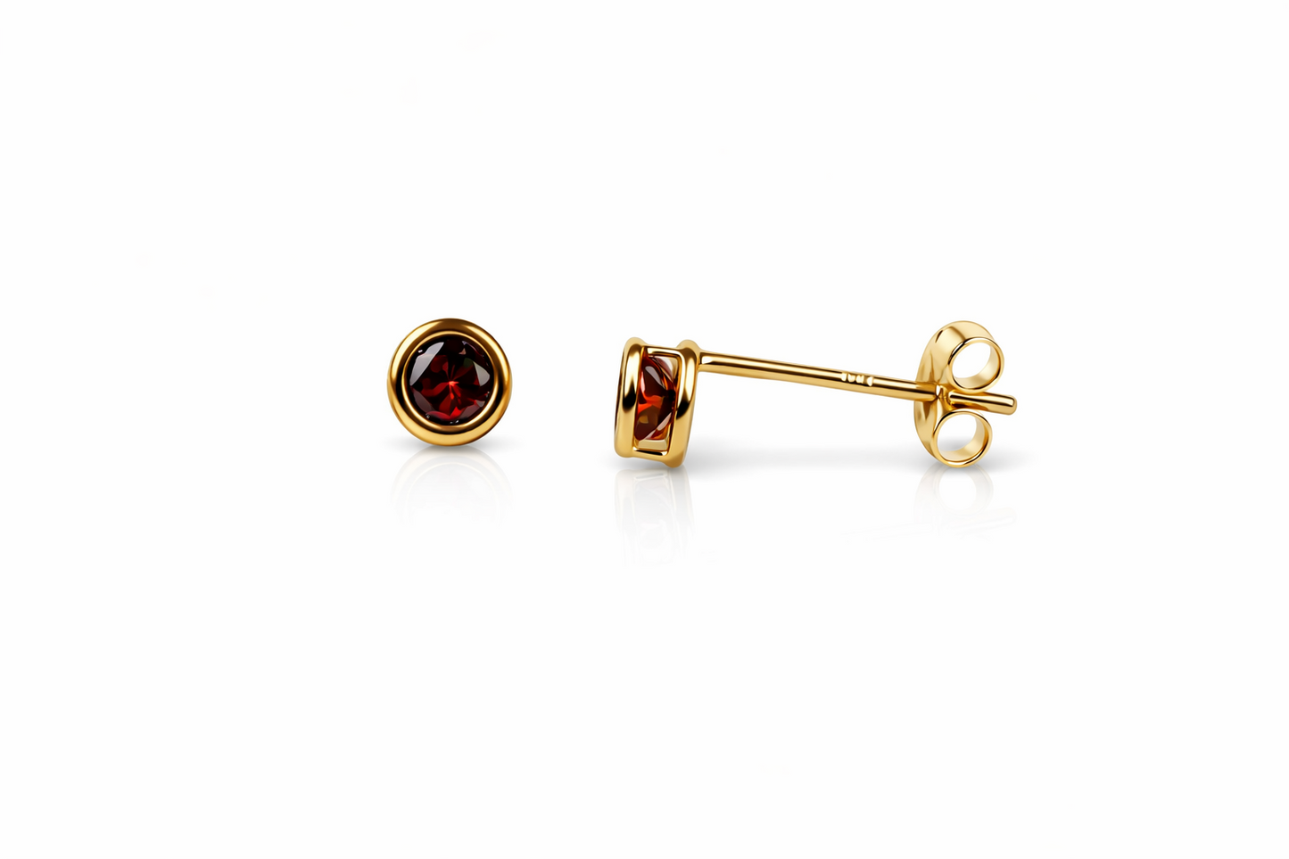 14K Round Bezel Set Yellow Gold 3mm Birthstone Earrings 3MM