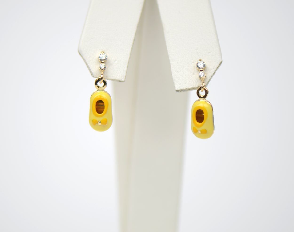 14K Solid Yellow Gold Baby Shoe Enamel Dangle Screw Back Earrings