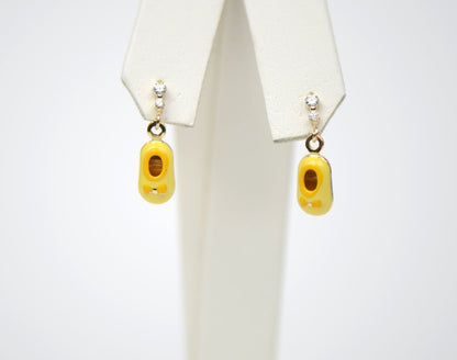 14K Solid Yellow Gold Baby Shoe Enamel Dangle Screw Back Earrings