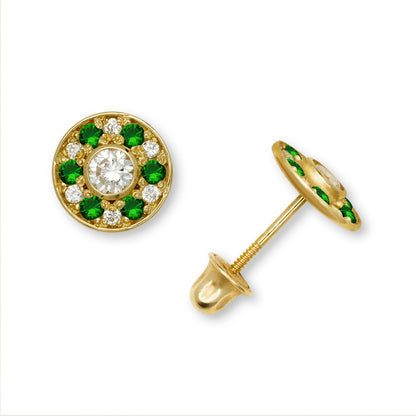 14K Yellow & White Gold Round Shaped Beautiful CZ Earrings for Girls