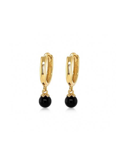 14k Yellow or White Gold Onyx Huggie Dangle Earrings