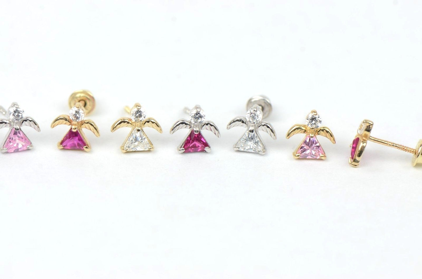 14k Yellow or White Gold Angel CZ Stud Earrings