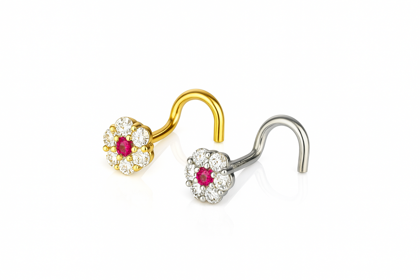 14k Yellow or White Gold CZ Nose Piercing Stud
