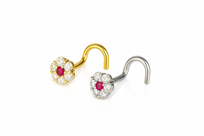 14k Yellow or White Gold CZ Nose Piercing Stud