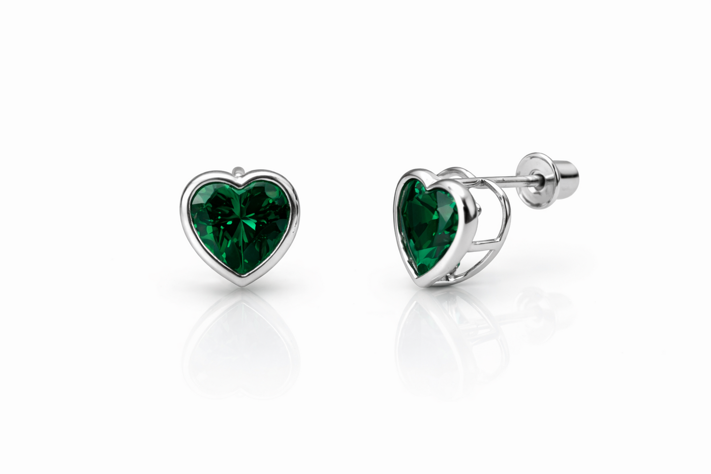 14K Solid White Gold Heart Birthstone Stud Earrings 6MM X 6MM