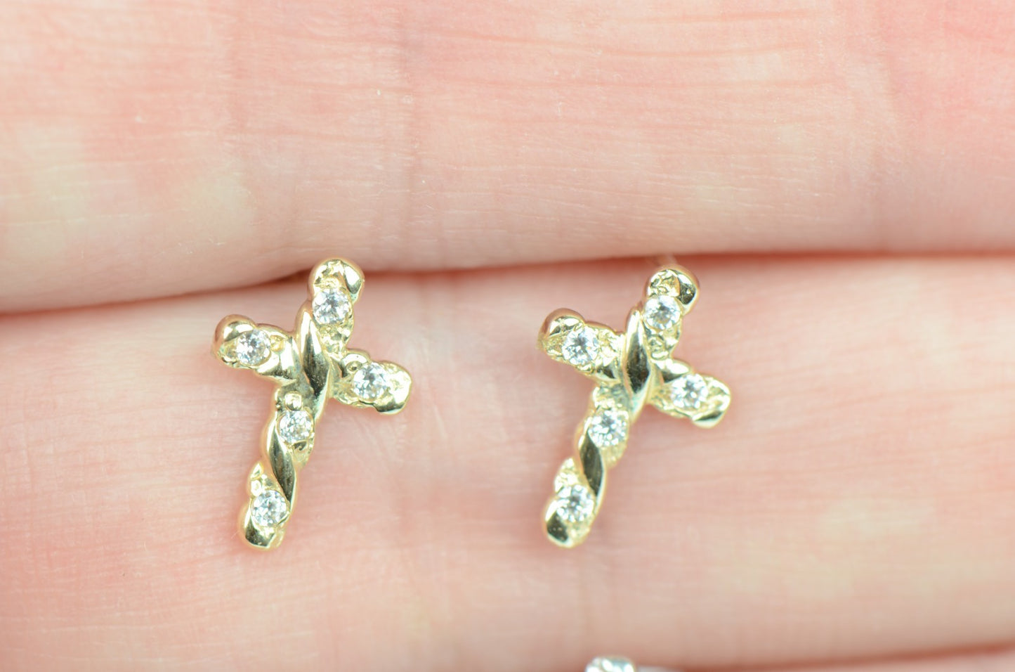 14K Yellow White Gold Cubic Zirconia CZ Cross Earrings