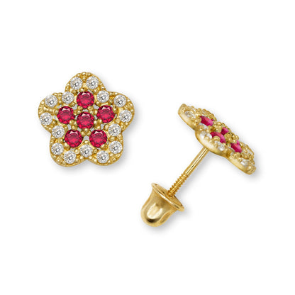 14K Yellow & White Gold Beautiful CZ Flower Earrings for Girls