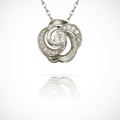 14K Yellow & White Flower Petal Swirl Charm Round Cut  Slider Pendant For Women