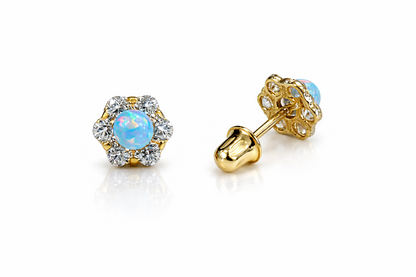 14k Yellow Gold Opal Stud Earrings/ Screw Back