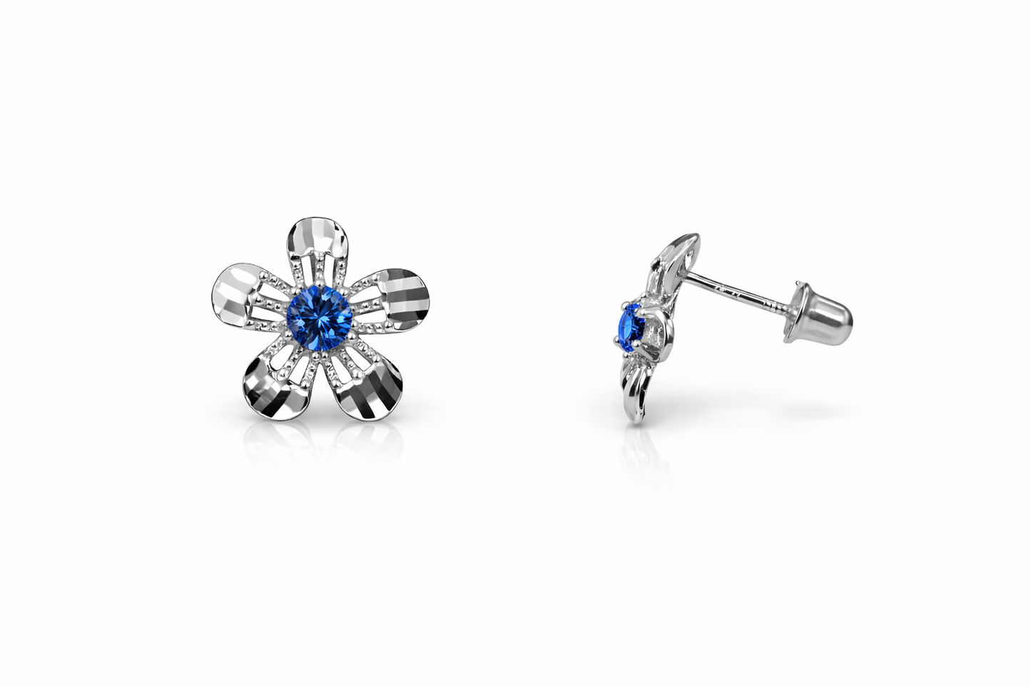 14k White Gold Flower Stud CZ Earrings