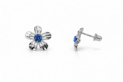 14k White Gold Flower Stud CZ Earrings