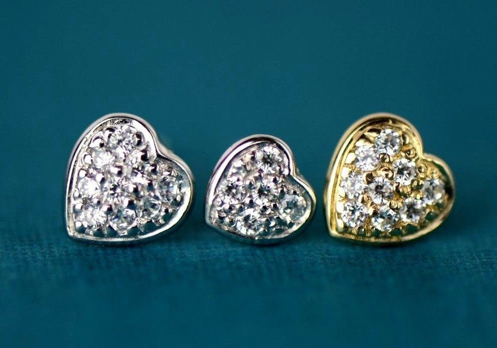 14K Yellow and White Gold Heart CZ Stud Earrings