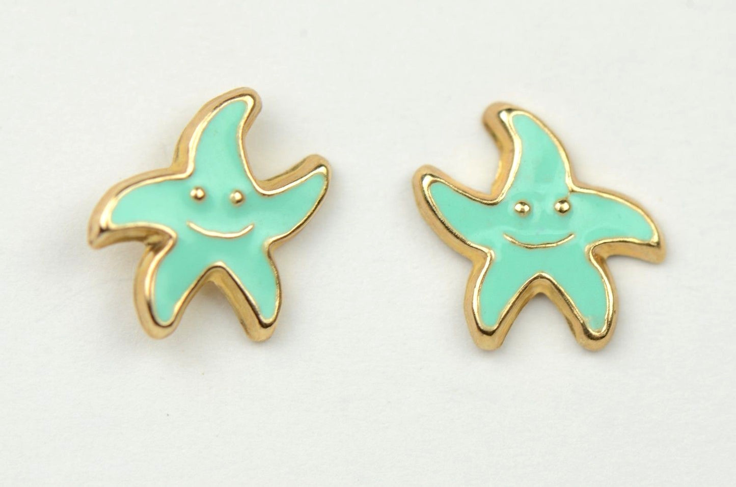 14k Yellow Gold Enamel Starfish Baby earrings with Screw Back